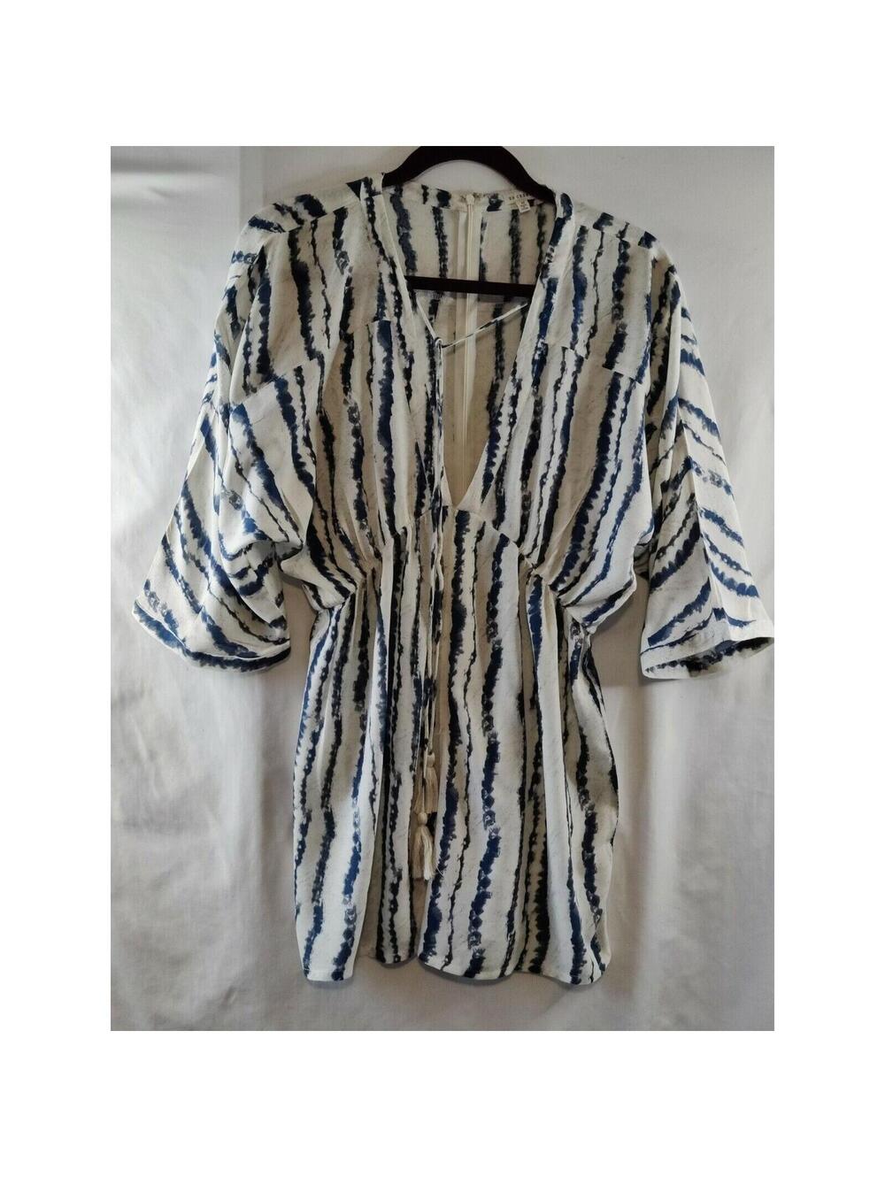 EN CREME Blue White Tie Dye Kimono Sleeve Mini Dress Drawstring ERF60776TN M‎
